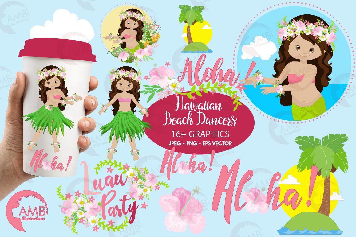Hawaiian dancers, Luan party, clipart, graphics, illustrations AMB-1411 example image 1