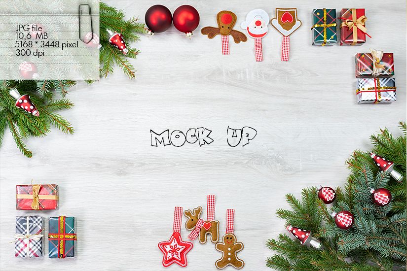 Mock up - traditional red green christmas decoration example image 1
