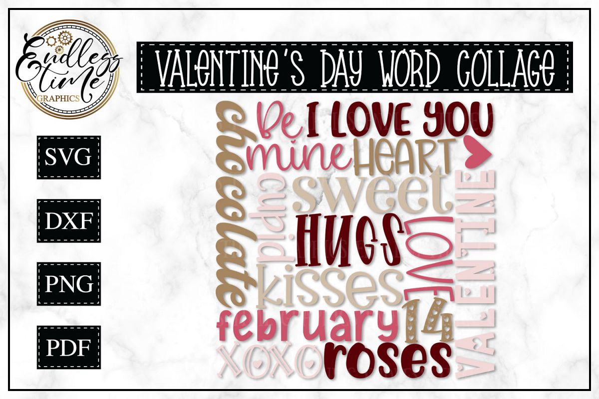 Valentine's Day Word Collage -- Subway Art SVG