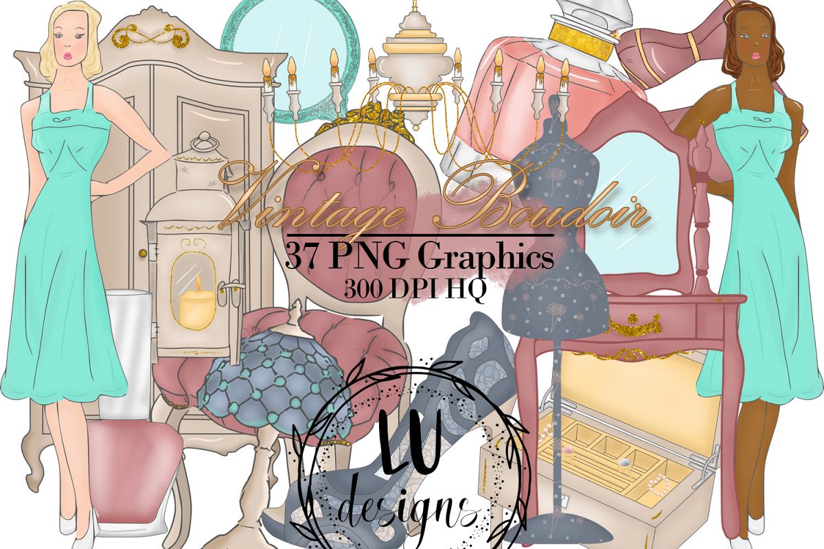 Vintage Boudoir Clipart Set example image 1