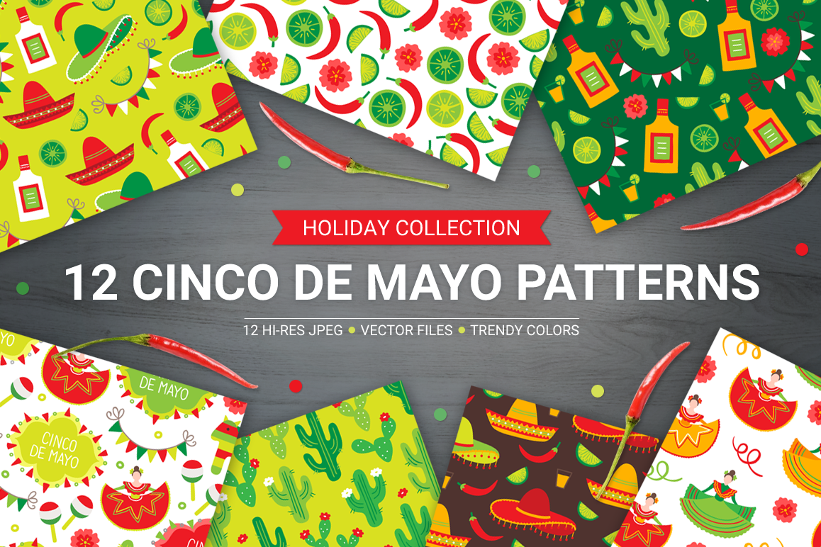 12 Cinco de Mayo Seamless Patterns example image 1