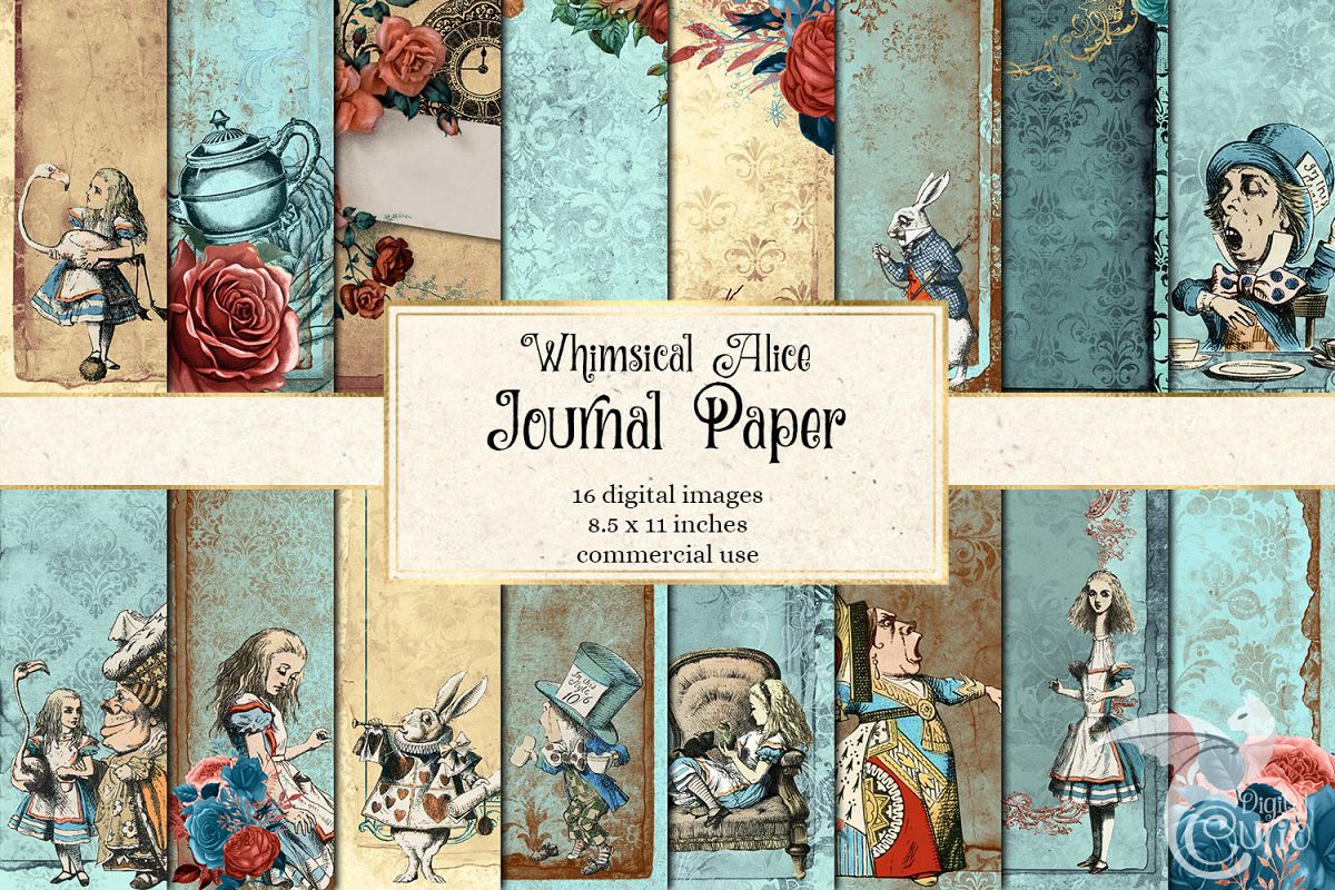 Whimsical Alice in Wonderland Journal Paper example image 1