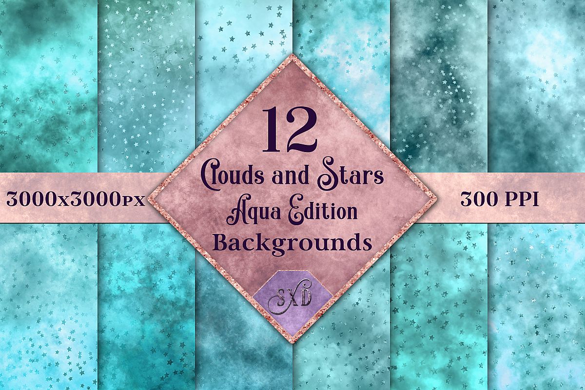 Clouds and Stars - Aqua Edition Backgrounds example image 1