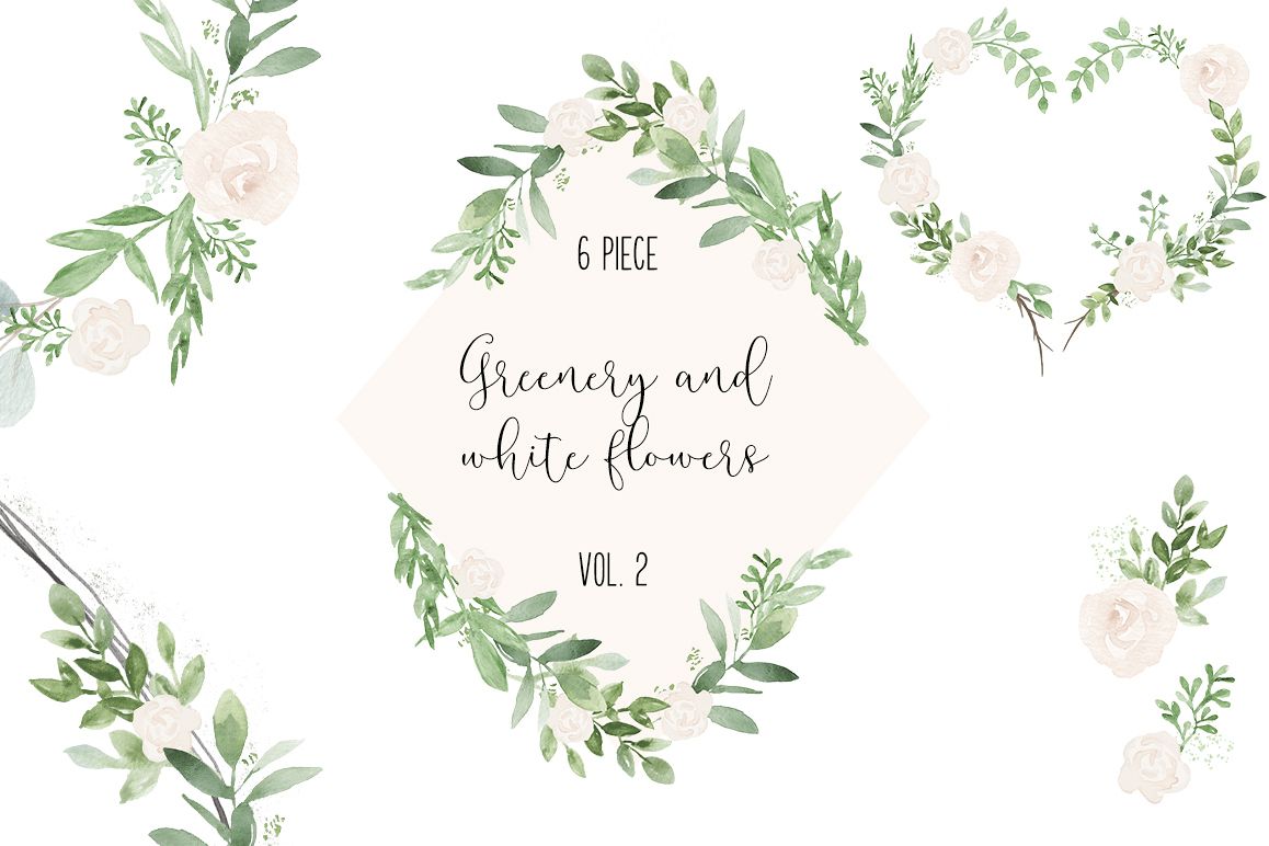 Greenery and white wedding watercolor clip art