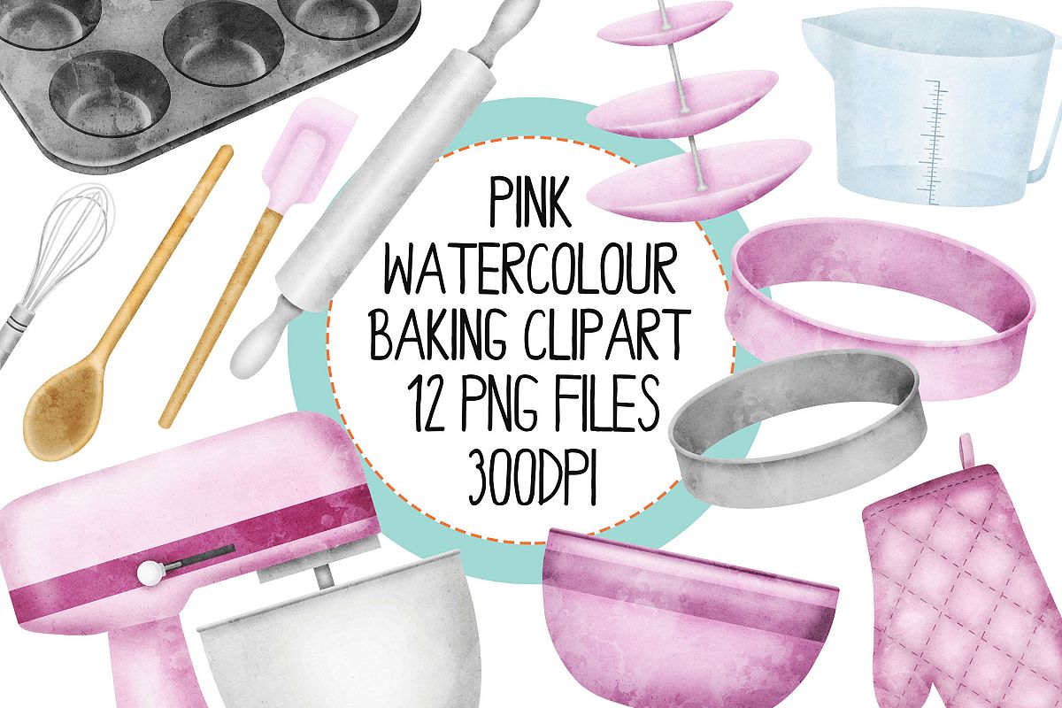Pink Watercolor Baking Clip Art Set example image 1