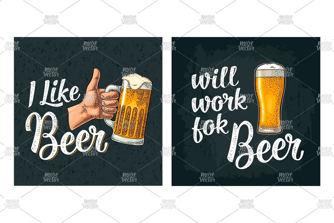 Male hand hold beer glass and showing symbol Like engraving example image 1