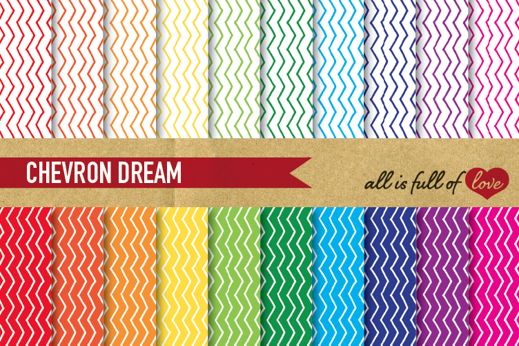 Chevron Digital Paper in Rainbow Colors Background Paper Zig Zag Patterns example image 1