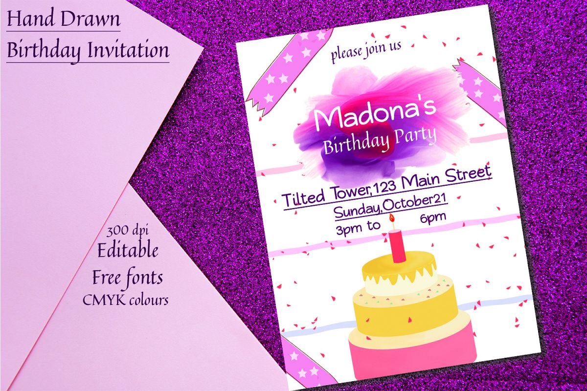 Hand Drawn Birthday Invitation example image 1