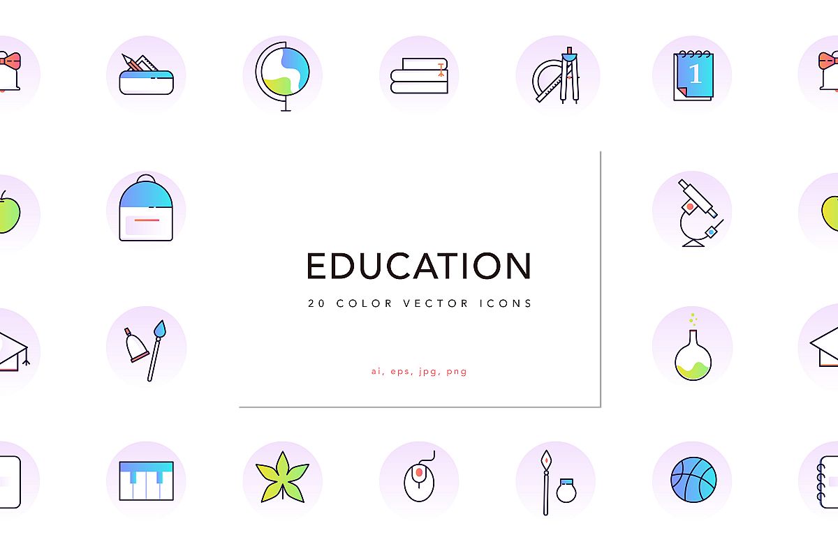 School & Education Color Line Icons example image 1