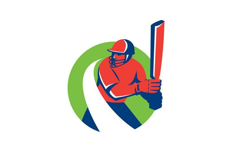 Cricket Player Batsman Batting Retro example image 1