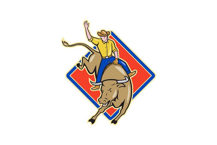 Rodeo Cowboy Bull Riding Cartoon example image 1