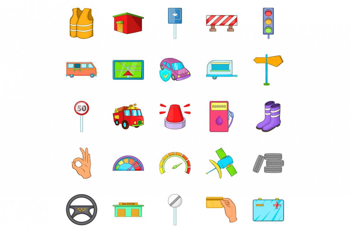 Lorry icons set, cartoon style example image 1