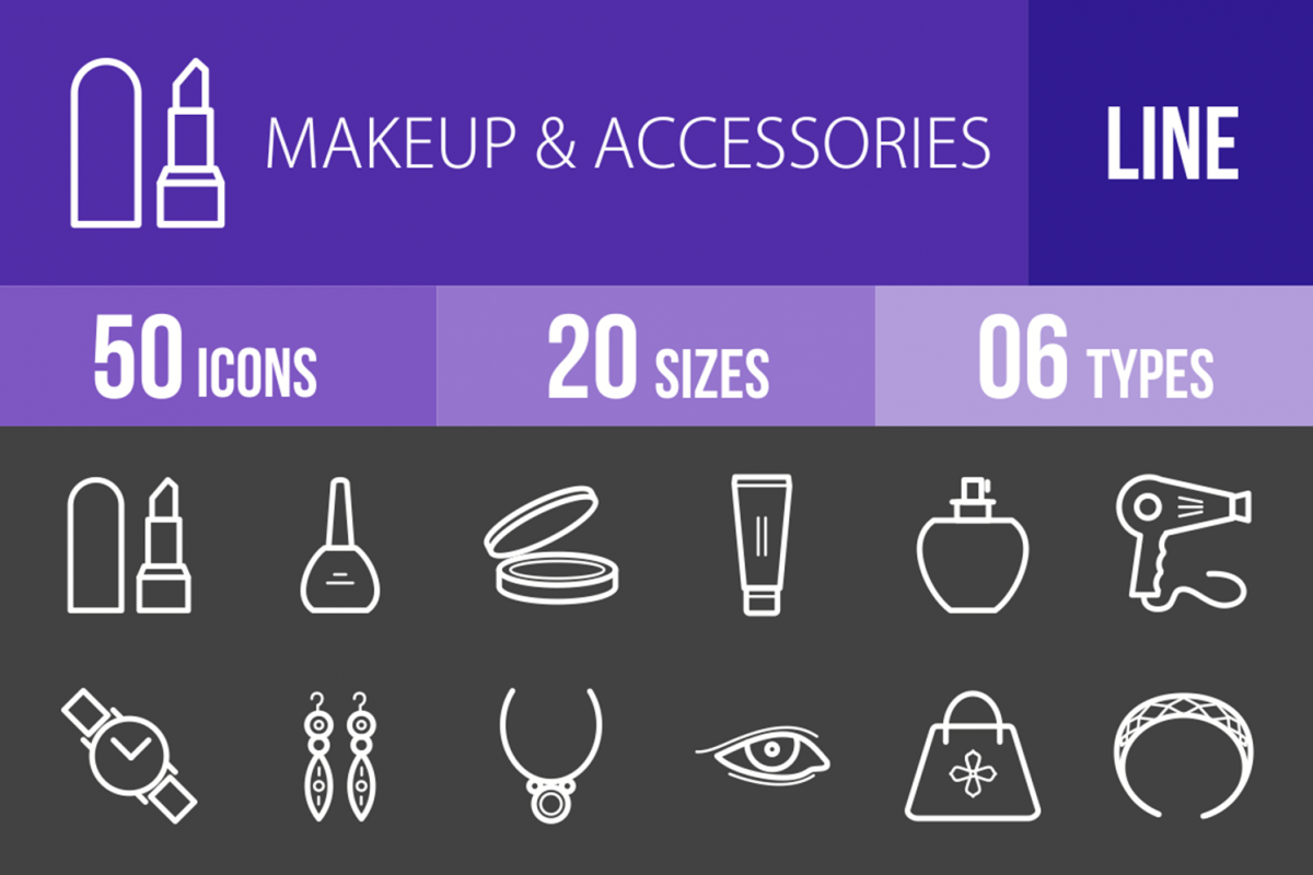 50 Makeup & Accessories Line Inverted Icons example image 1