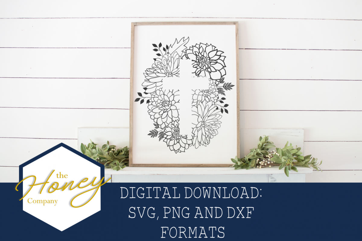 Floral Easter Cross SVG PNG DXF Cut File Vector Clipart example image 1