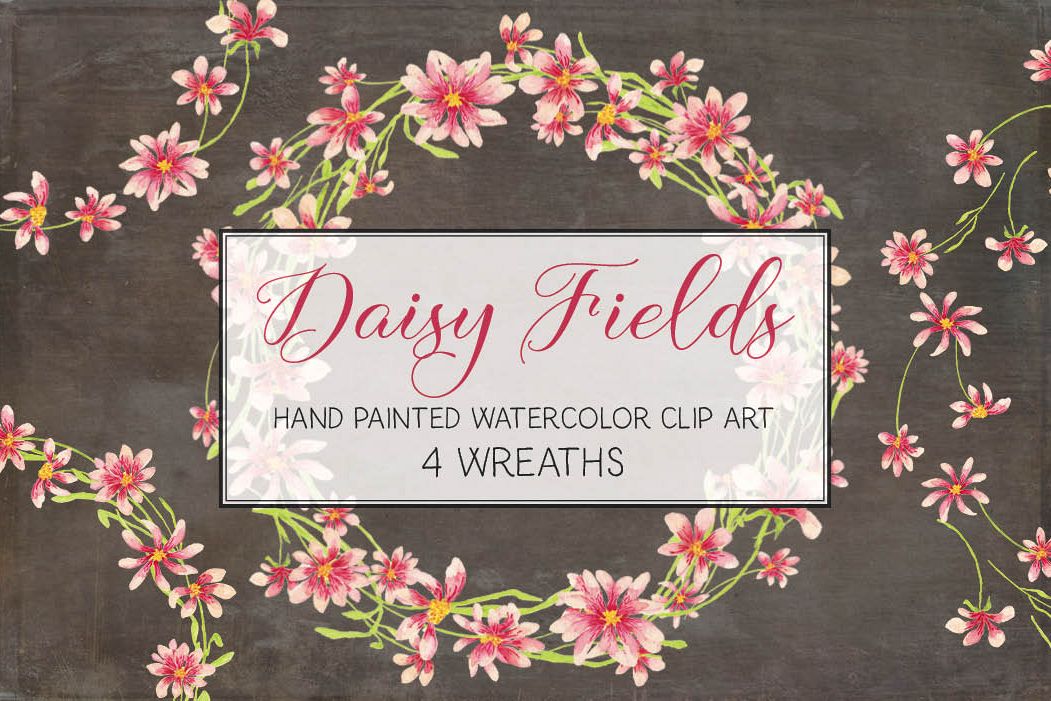 Watercolor wreath of pink daisies example image 1