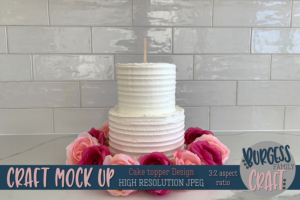 Cake topper pink flowers Craft mock up | High Res JPEG example image 1