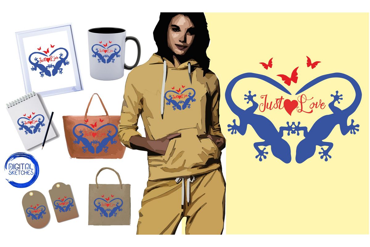 Saying Just Love Gecko Cut File Vector Graphics Illustration example image 1
