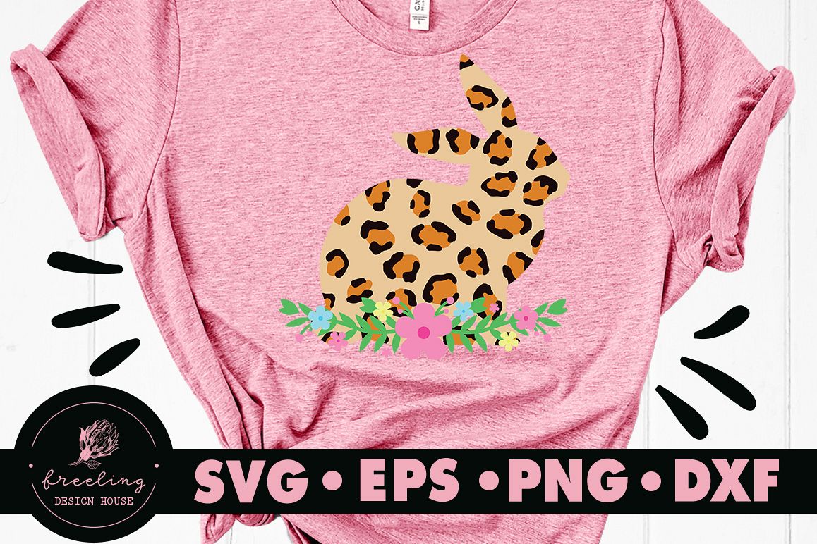 Leopard Print Bunny Floral SVG DXF EPS PNG example image 1