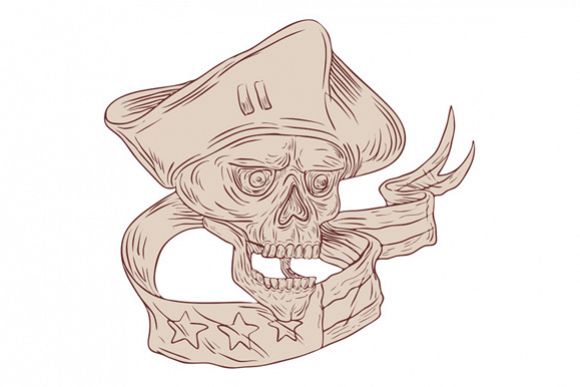 Skull Patriot Ribbon Flag Drawing example image 1