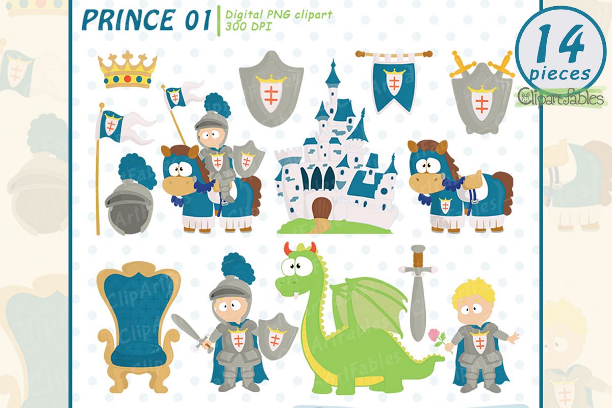 Cute KNIGHT clipart, Fairy tale clip art, PRINCE clip art example image 1