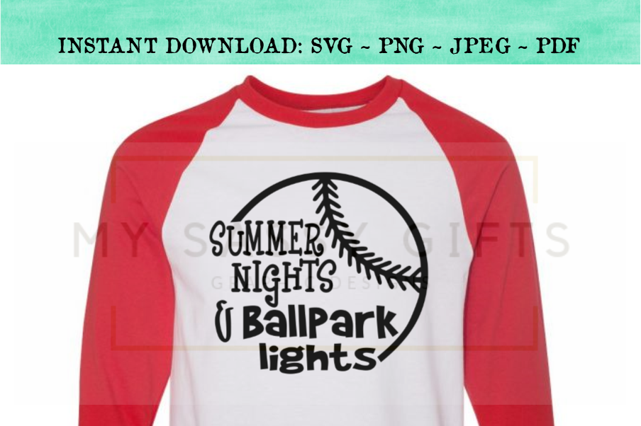 Summer Nights and Ballpark Lights Baseball SVG example image 1