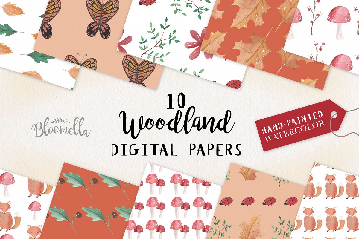 Woodland Seamless Patterns Digital Papers Fox Leaves Fall example image 1