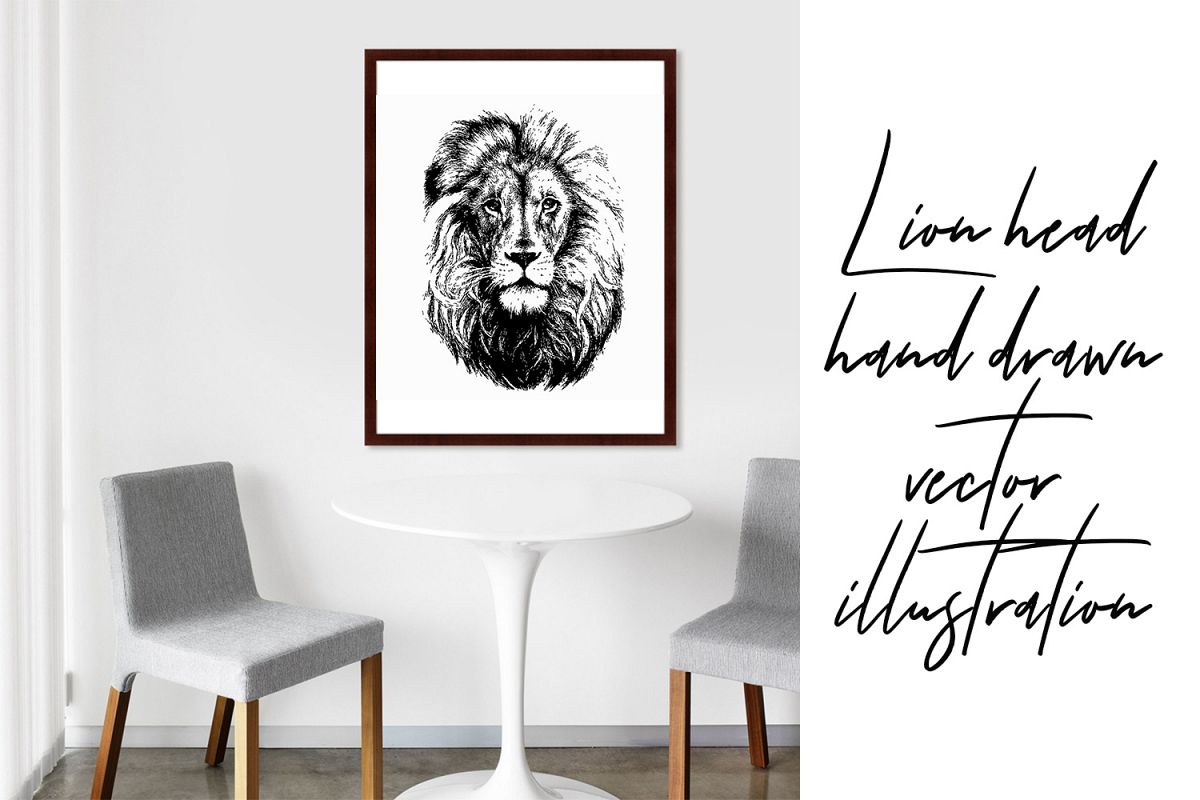 Lion head hand drawn silhouette, vector illustration example image 1