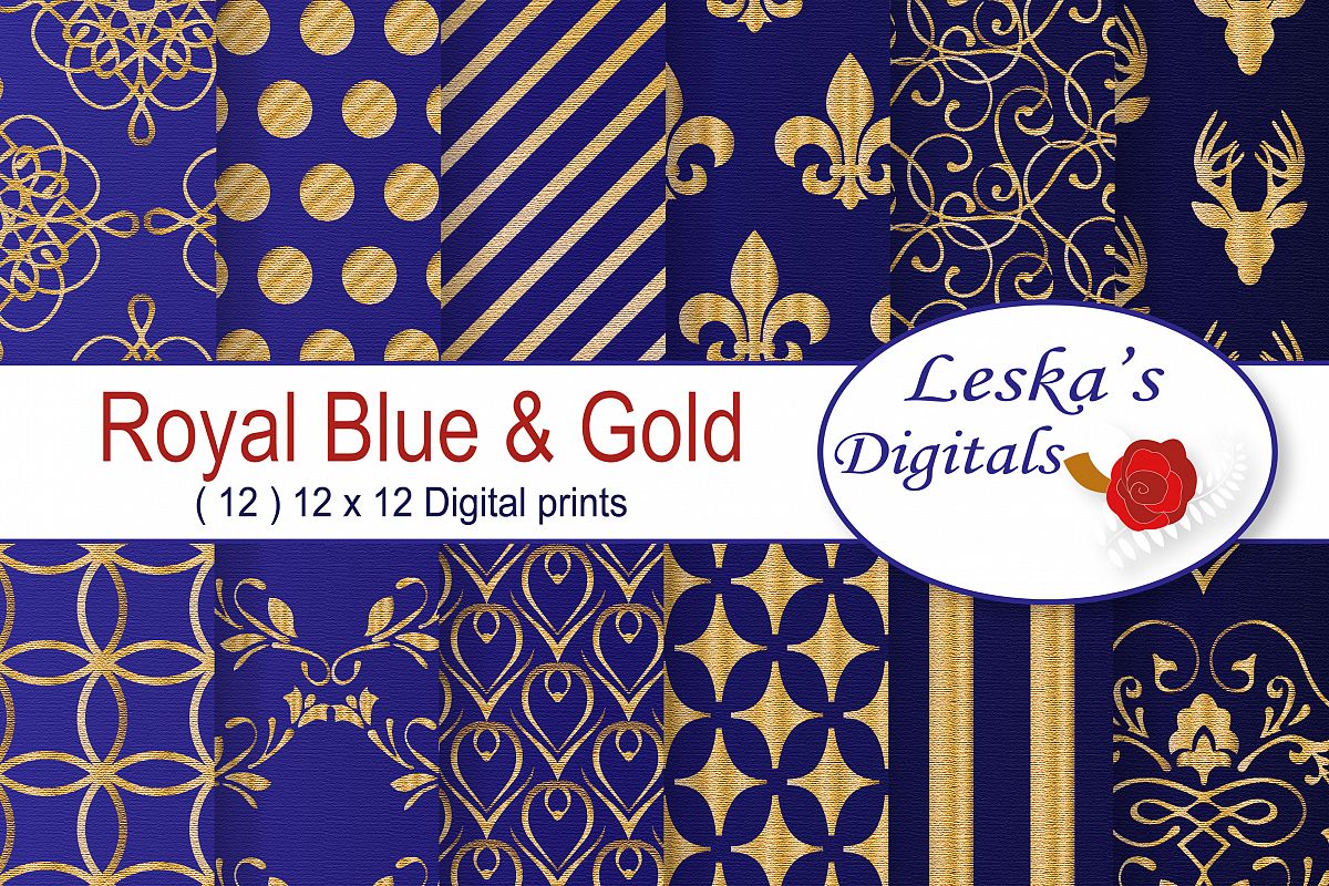 Royal Blue and Gold Digital Backgrounds example image 1