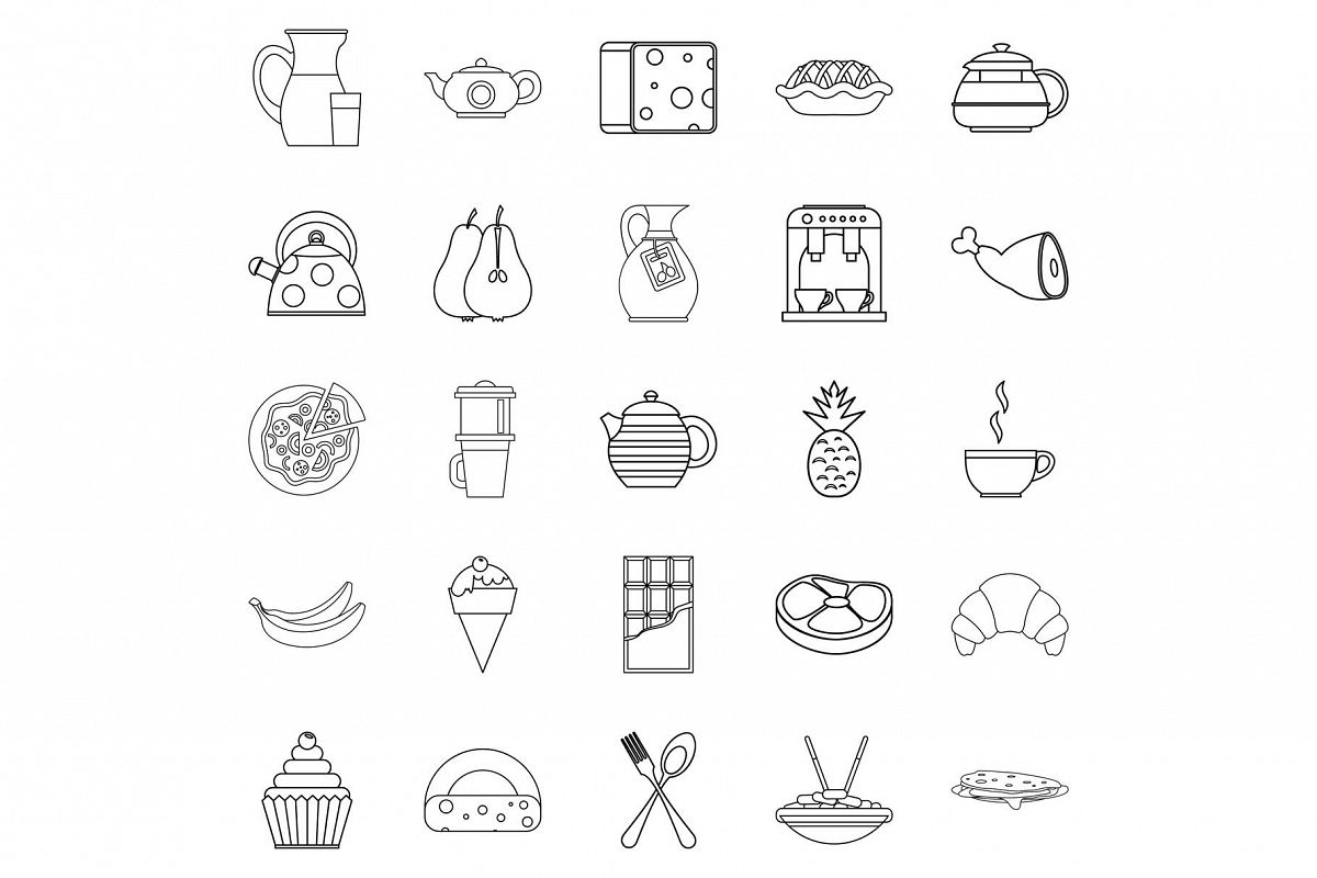 Feeding icons set, outline style example image 1