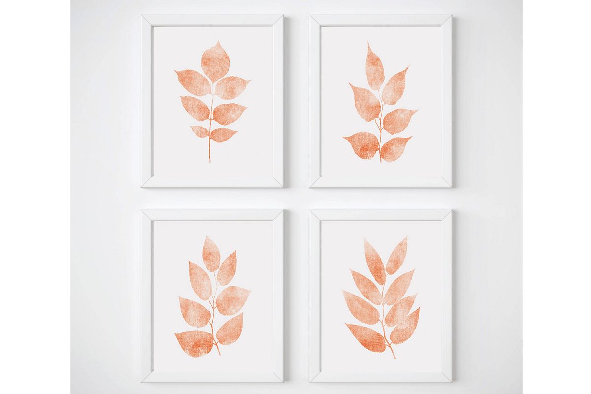 Coral Print Sets, Botanical Print Set of 3, Leaf Wall Art example image 1
