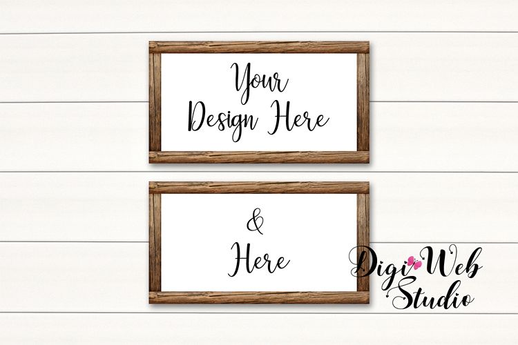 2 Wood Signs Mockup - Set of 2 Wood Frames on White Shiplap example image 1