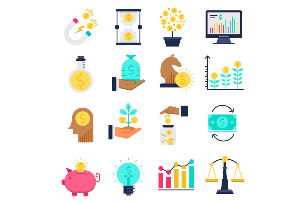 Investment flat icons set example image 1