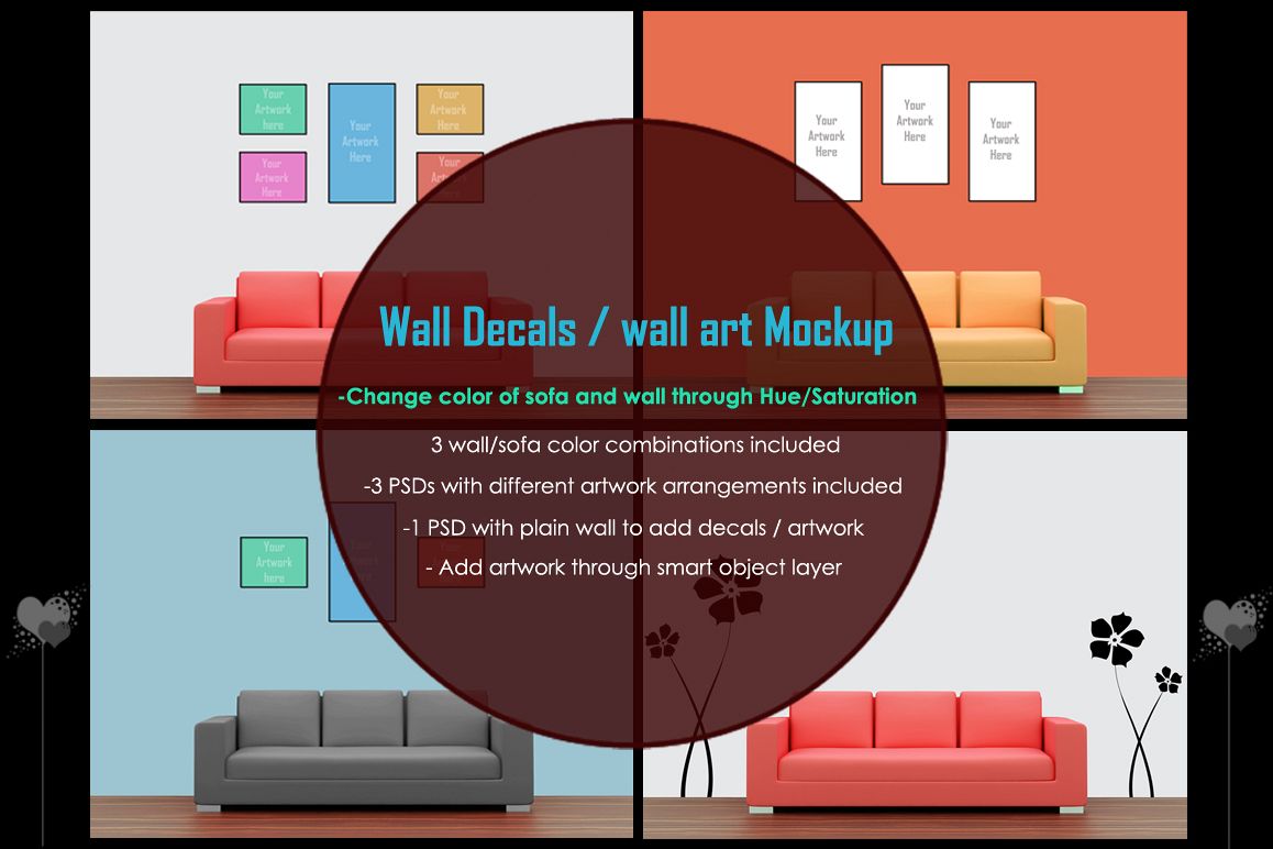 Wall art / decals / poster Mockup v1 example image 1
