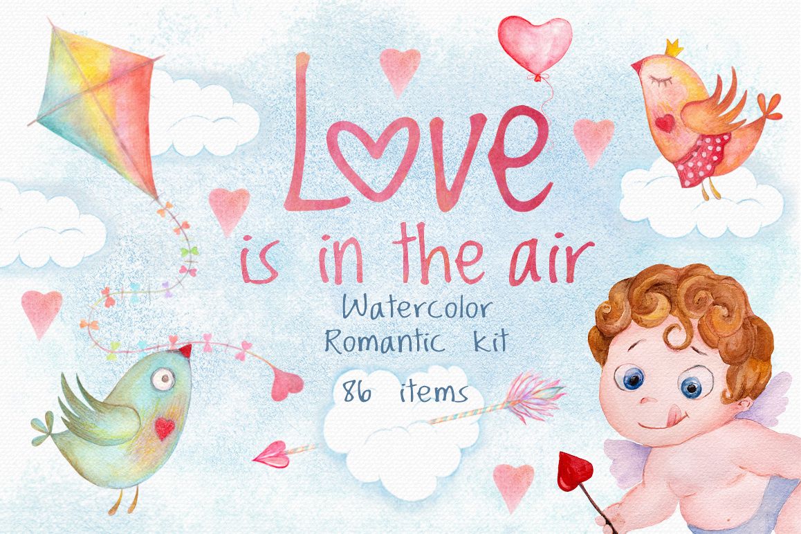 Romantic watercolor set. Love is in the air example image 1
