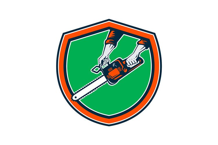 Hand Holding Chainsaw Shield Retro example image 1