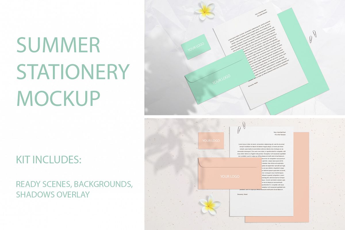 Summer Stationery Branding Mockup with Shadows example image 1