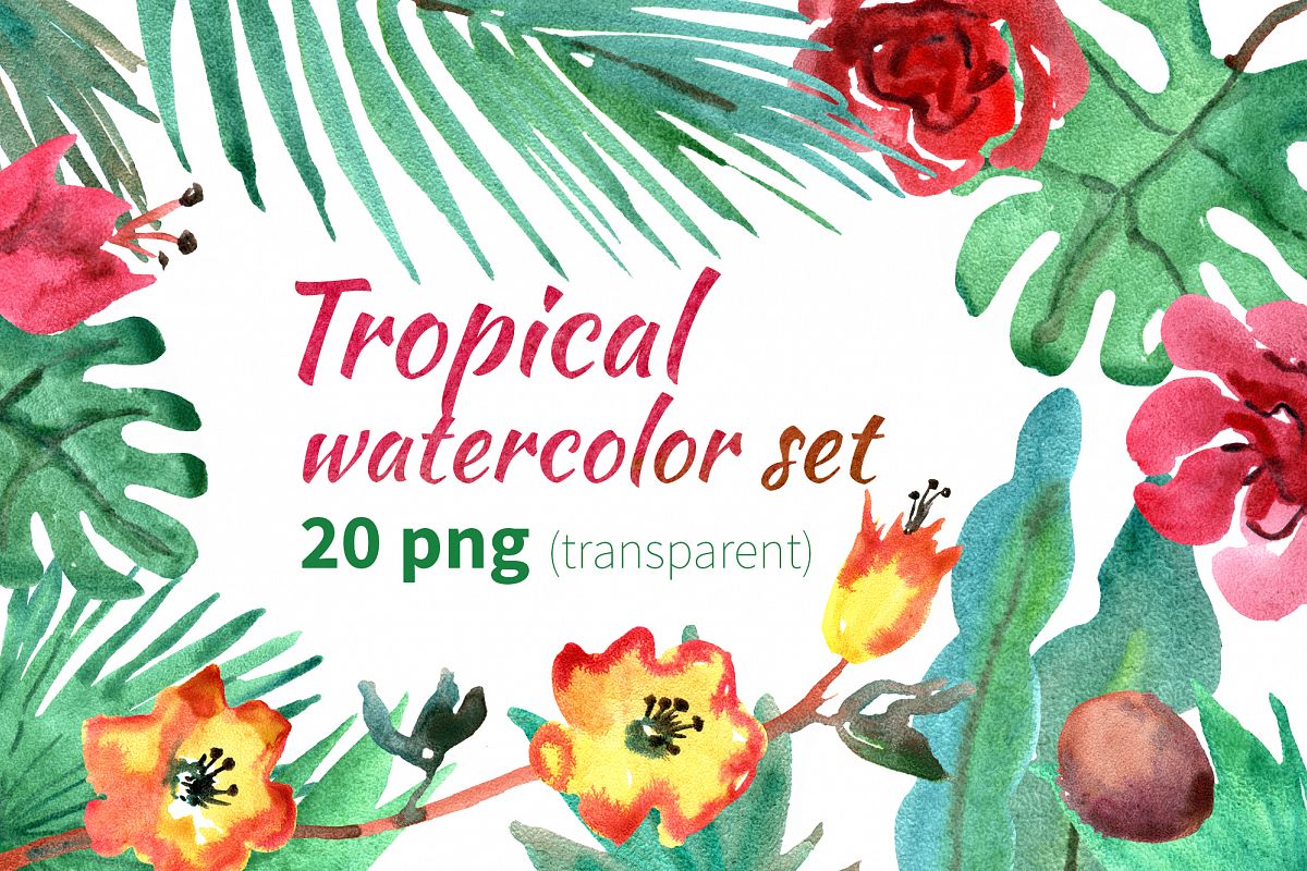 Tropical watercolor set example image 1