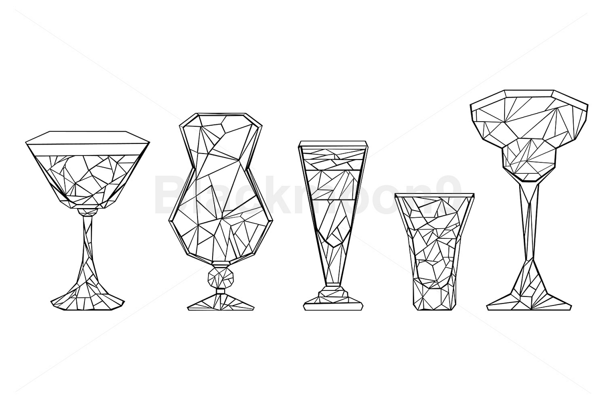 Set of Polygonal Wineglass example image 1