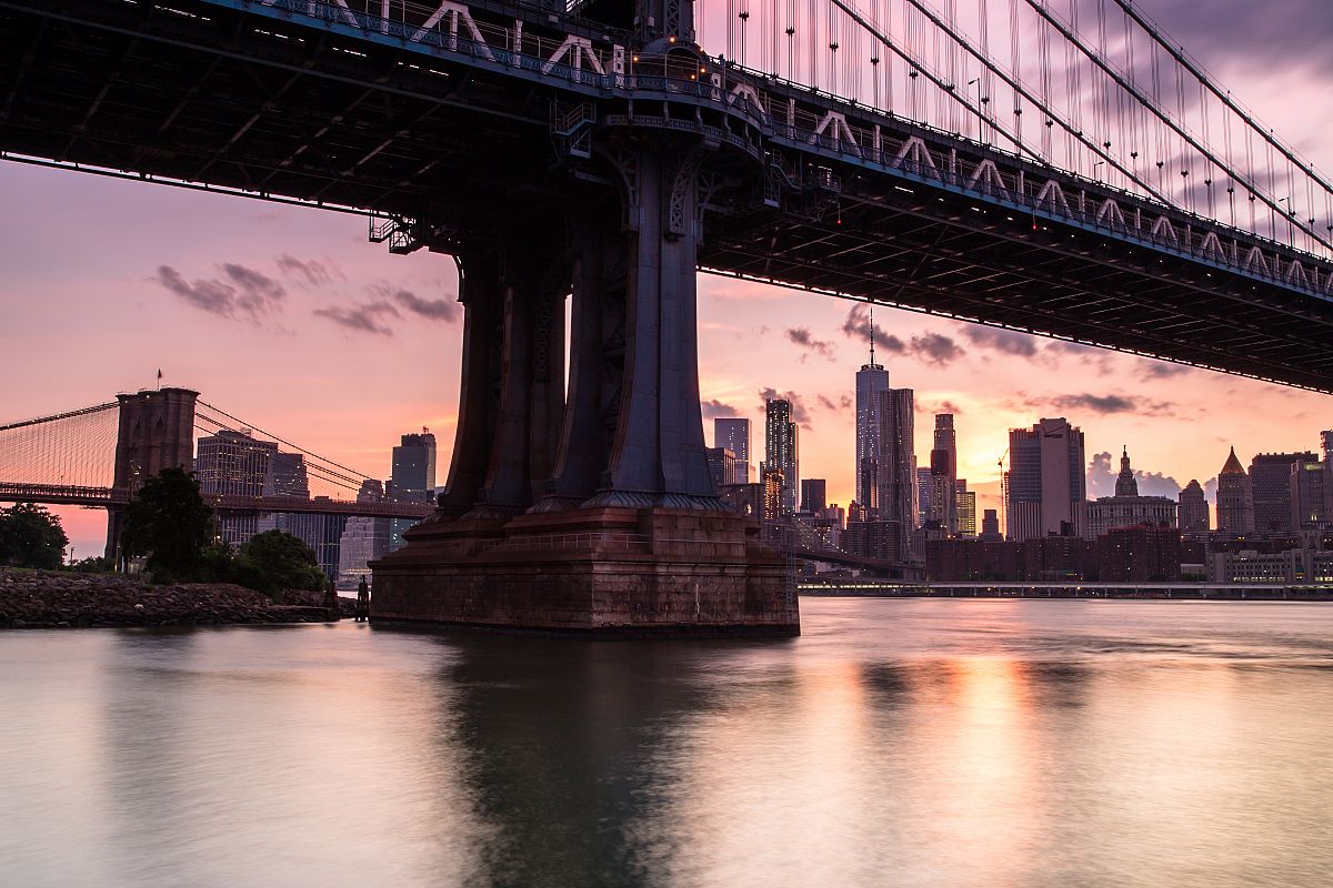 Manhattan bridge during sunset view from the rocks example image 1