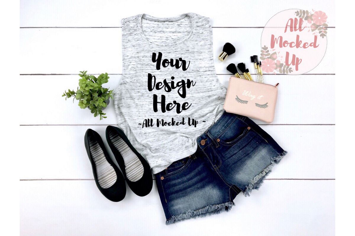 Bella Canvas 8803 WHITE MARBLE Muscle Tank Mock Up 3/19 example image 1