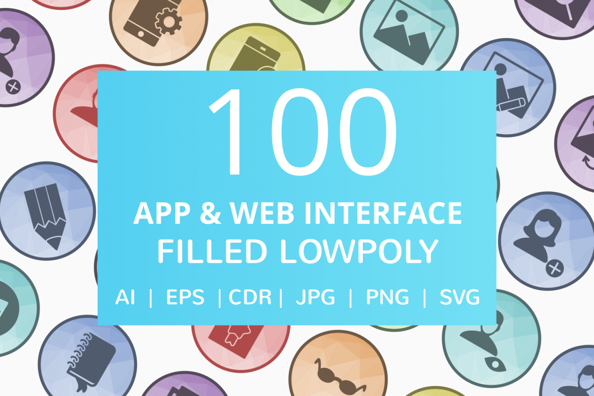 100 App & Web Interface Filled Low Poly Icons example image 1