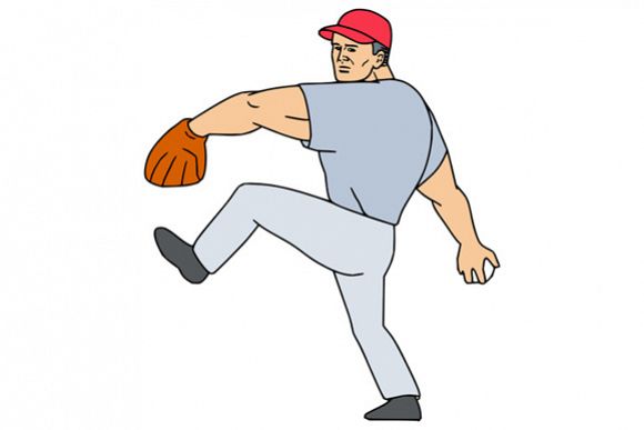 Baseball Player Pitcher Ready to Throw Ball Cartoon example image 1