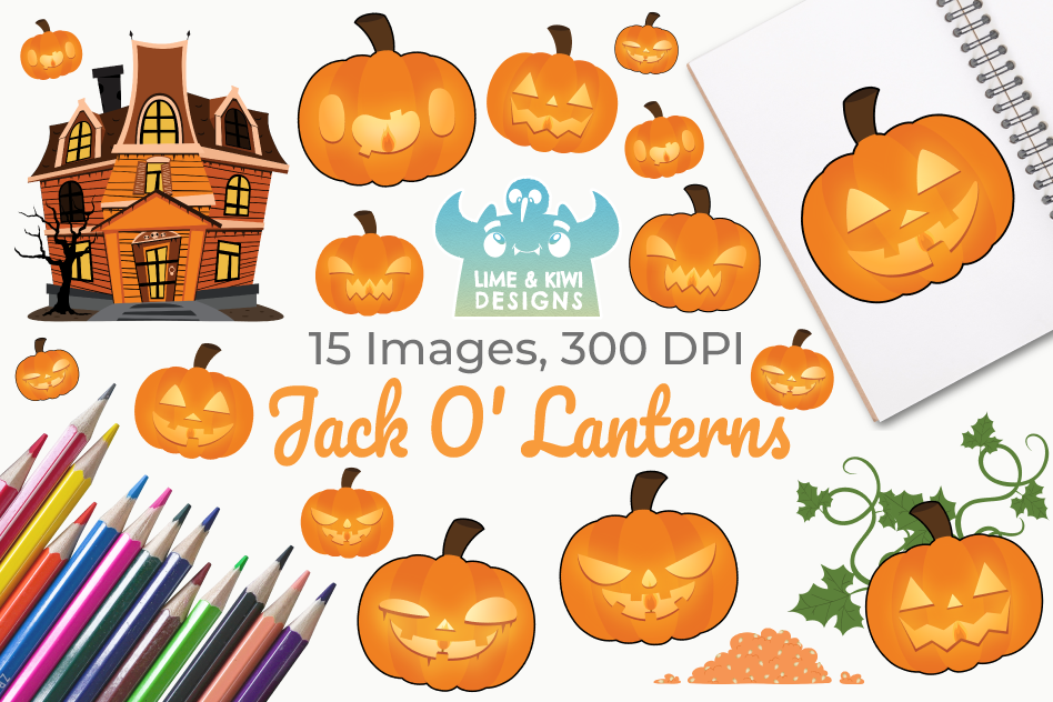 Jack O' Lanterns Clipart, Instant Download Vector Art example image 1