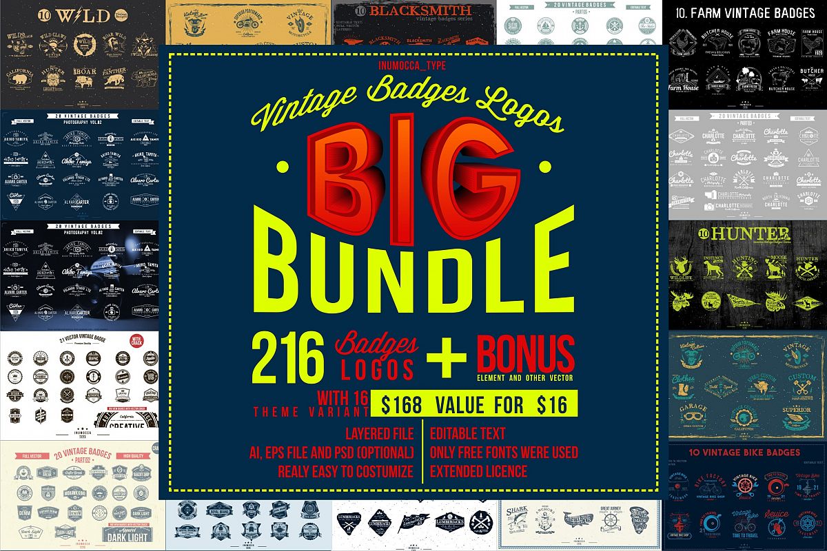 BIG BUNDLE Vintage Badges example image 1
