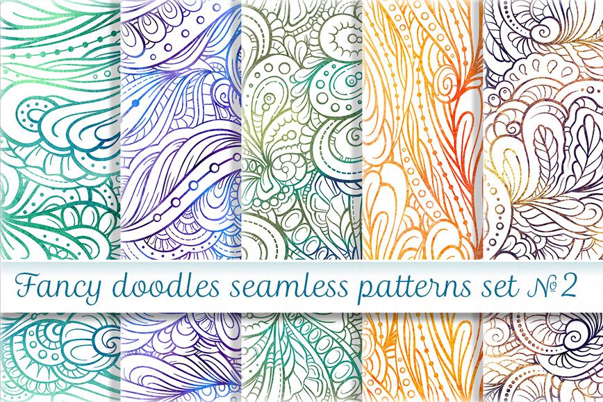 Fancy doodles seamless pattern set 2 (23851) | Backgrounds | Design Bundles