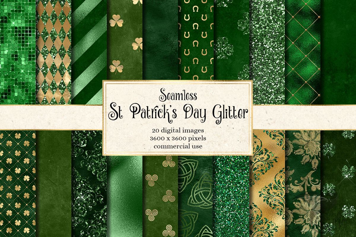 St Patrick's Day Glitter Digital Paper example image 1