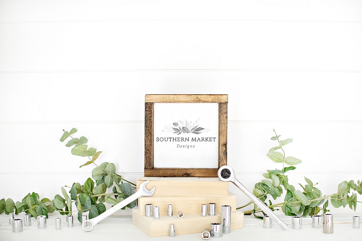 6x6 Wood Framed Sign Mock Up Tool Styled Photography example image 1