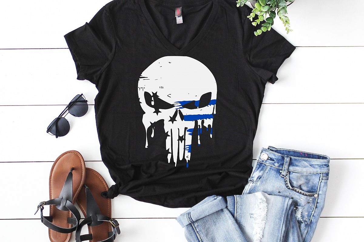 skull thin blue line white distressed example image 1