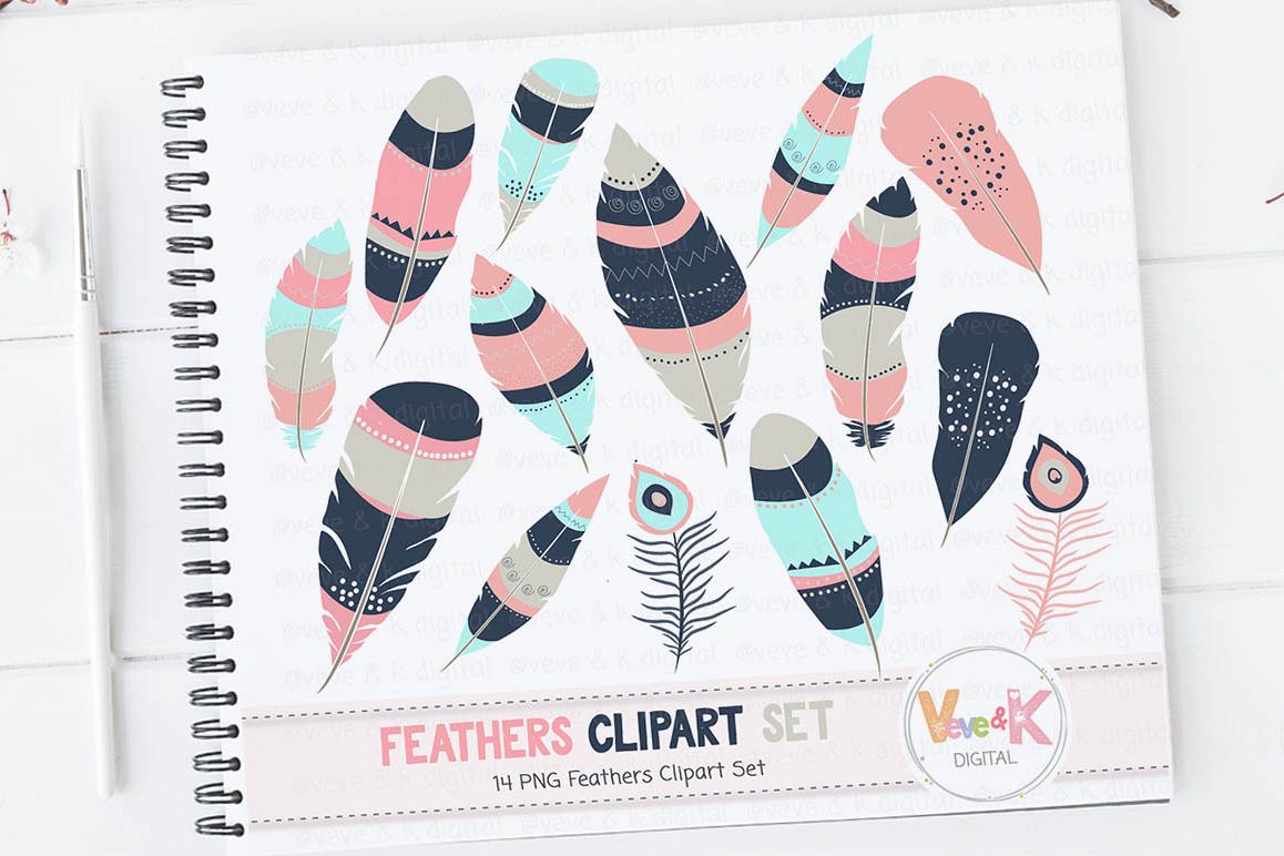 Feathers Clipart, Feathers, Tribal, Digital Feathers, Aztec Feathers, Navy Feathers, Teal Feathers, Tribal Feathers example image 1