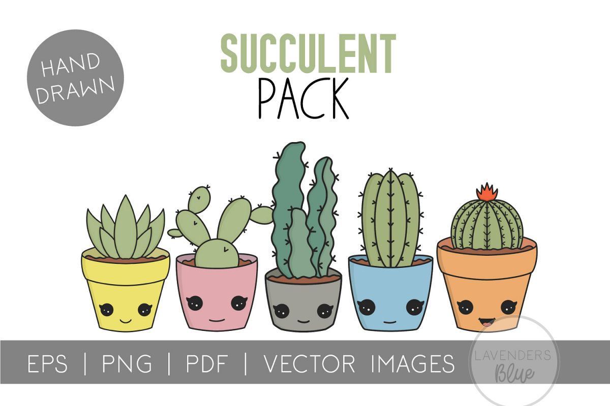 Succulent Pack | Vector succulents & Cactus Kawaii Images example image 1